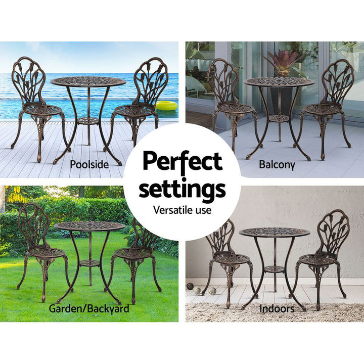 3 Piece Floral Pattern Metal Outdoor Bistro Set - Bronze Homecoze