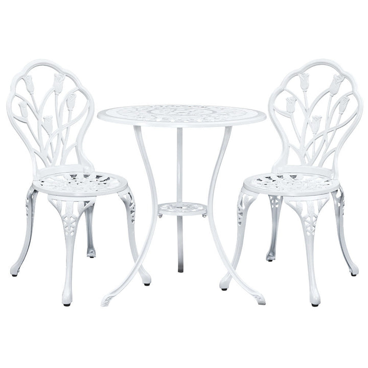 3 Piece Floral Pattern Metal Outdoor Bistro Set - White Homecoze