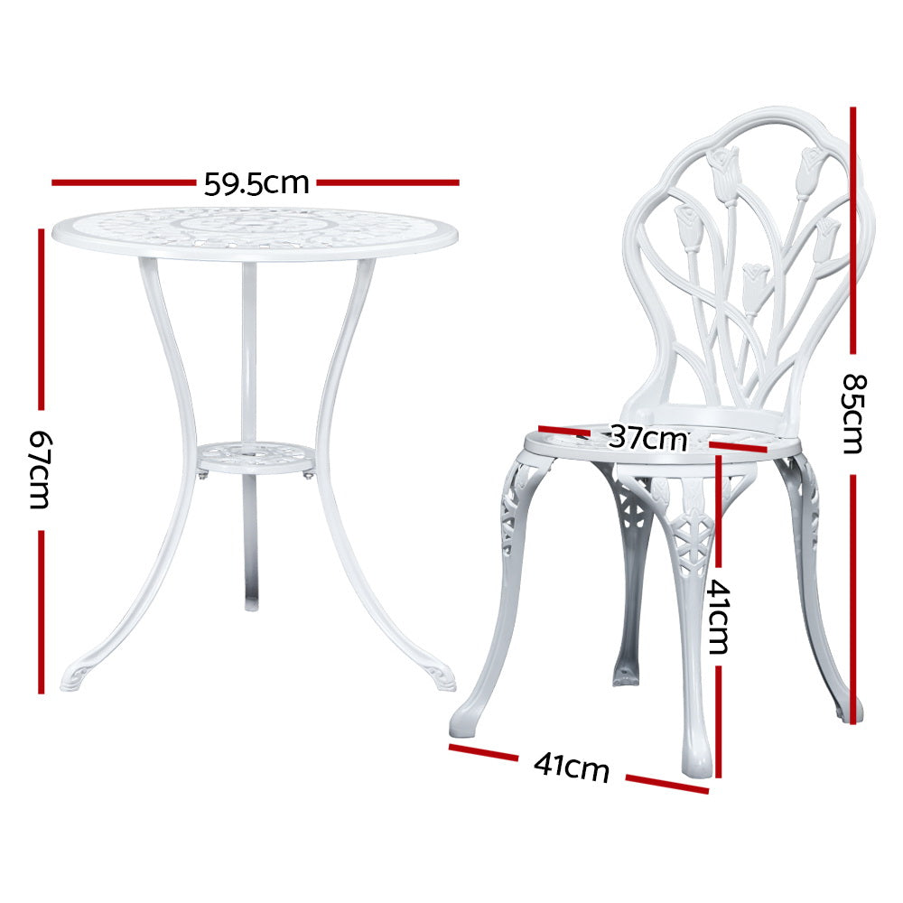 3 Piece Floral Pattern Metal Outdoor Bistro Set - White - Homecoze