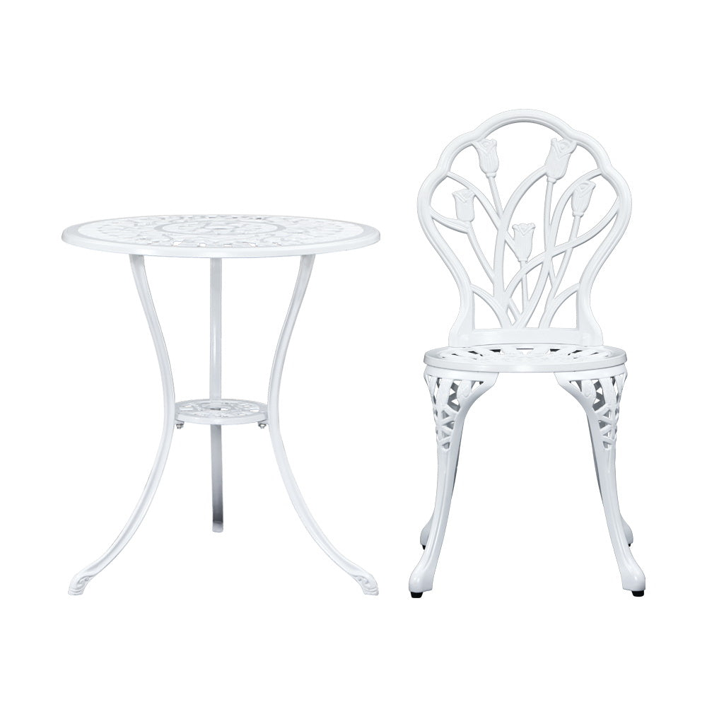 3 Piece Floral Pattern Metal Outdoor Bistro Set - White - Homecoze