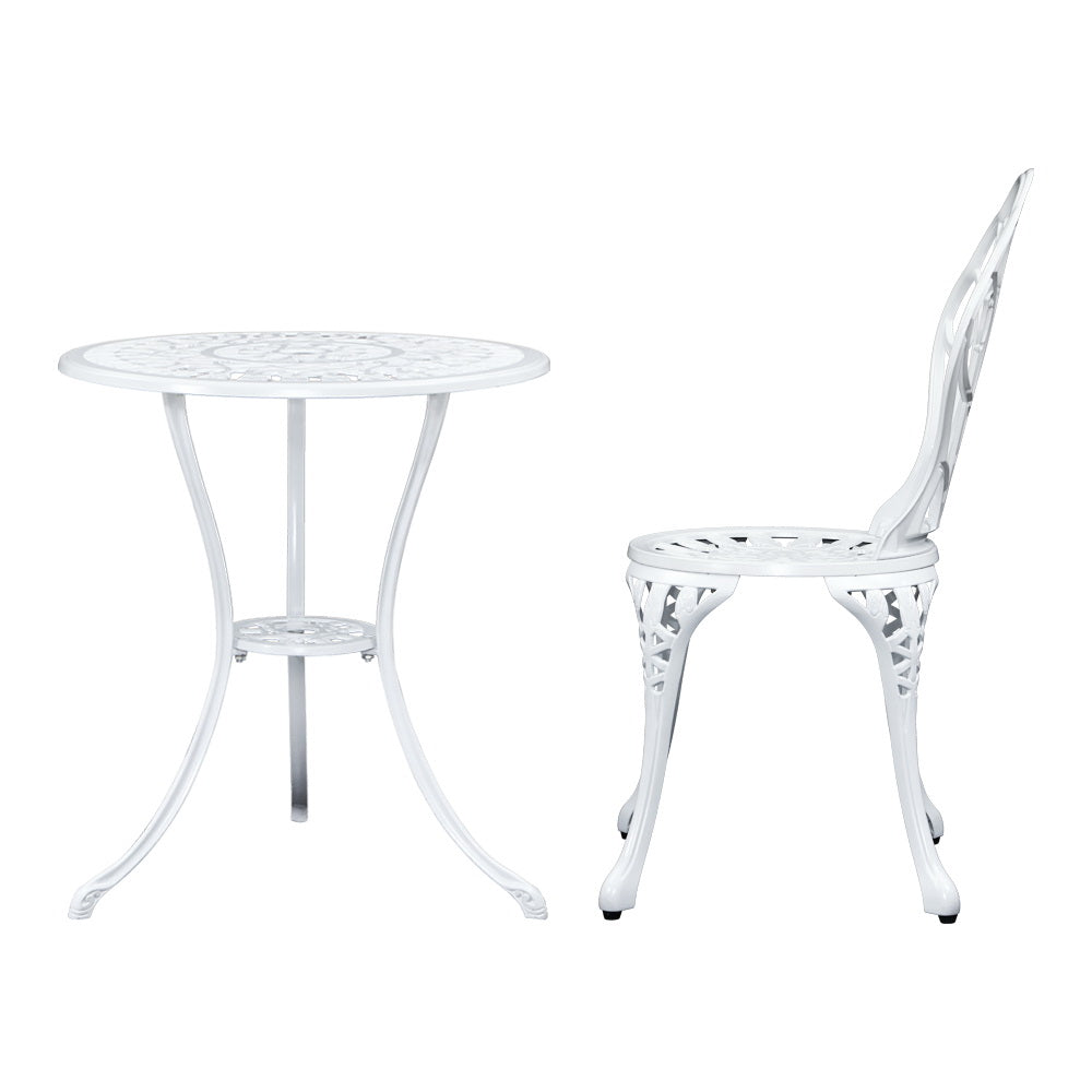 3 Piece Floral Pattern Metal Outdoor Bistro Set - White - Homecoze