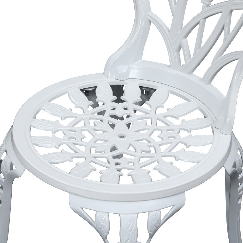 3 Piece Floral Pattern Metal Outdoor Bistro Set - White - Homecoze