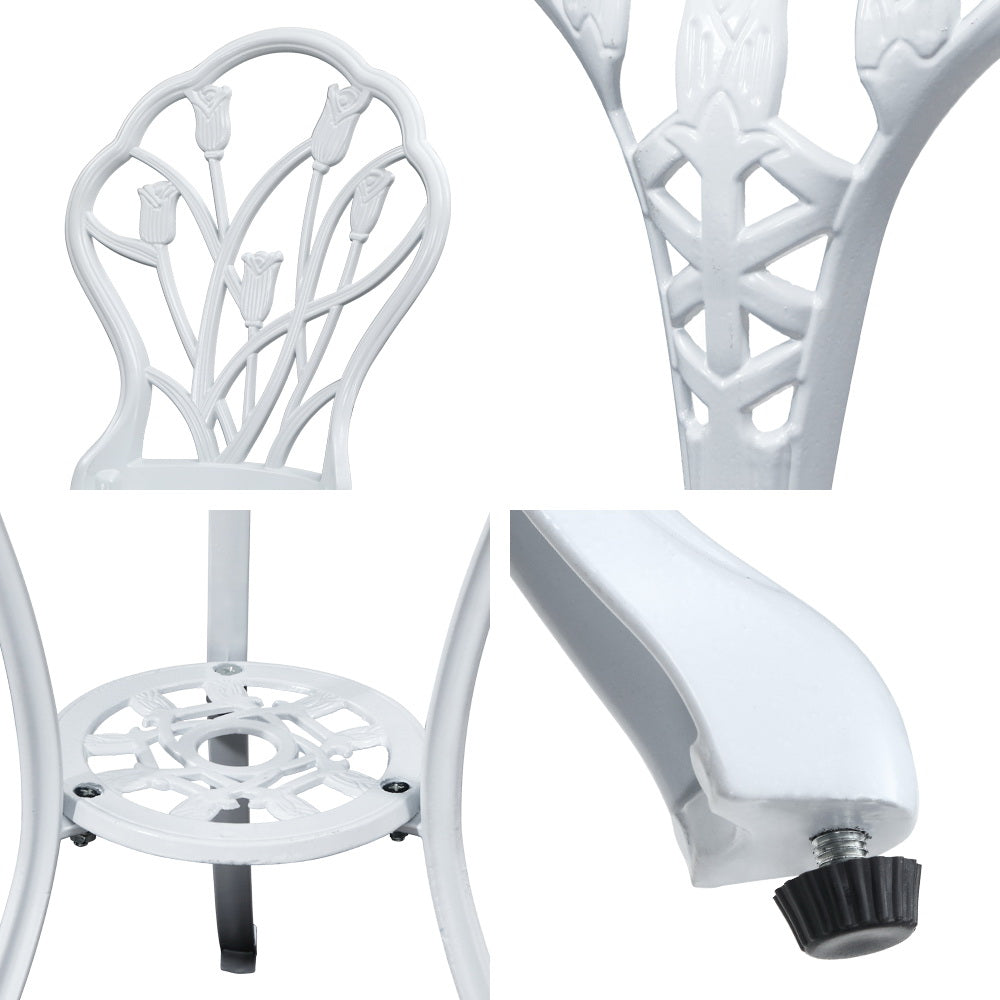 3 Piece Floral Pattern Metal Outdoor Bistro Set - White - Homecoze