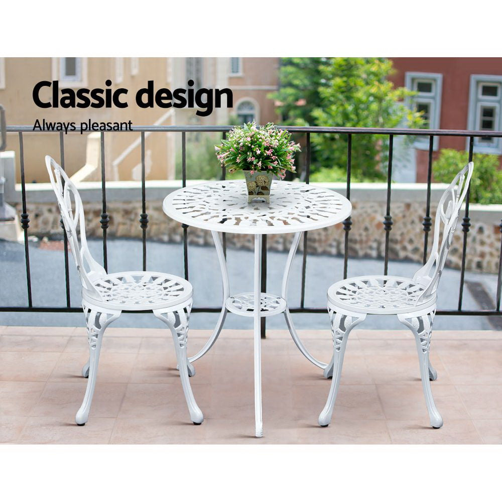 3 Piece Floral Pattern Metal Outdoor Bistro Set - White - Homecoze