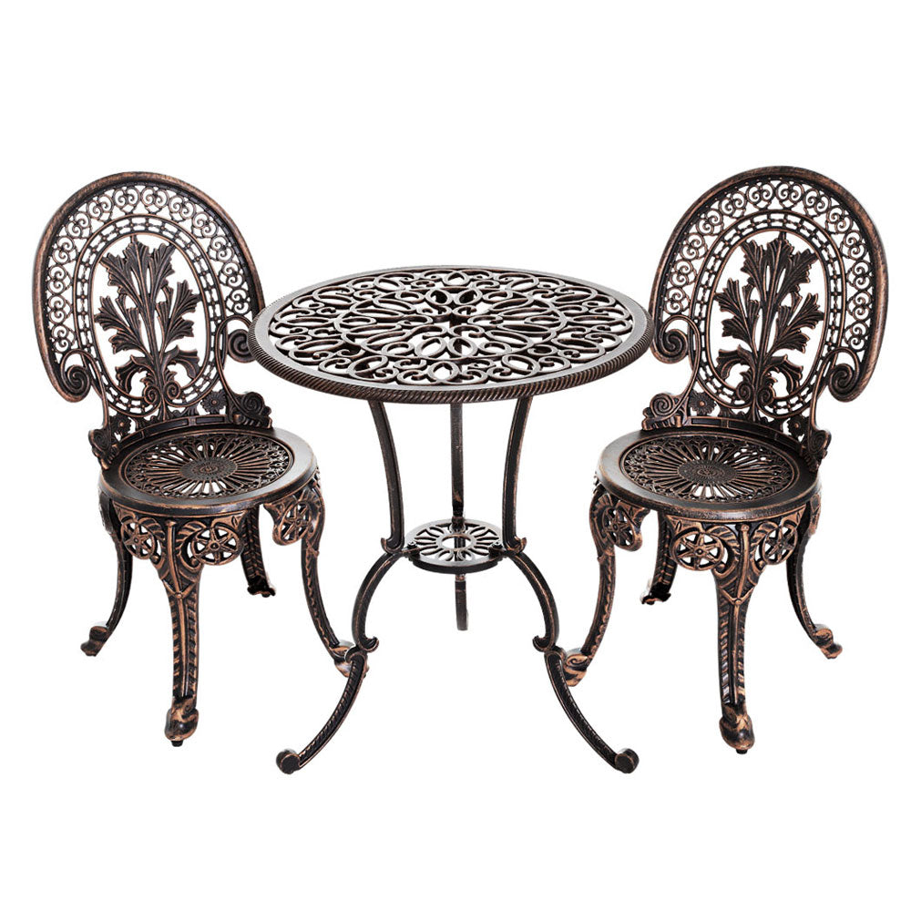 3PC Outdoor Patio Furniture Vintage Style Bistro Table & Chair Set - Bronze Homecoze