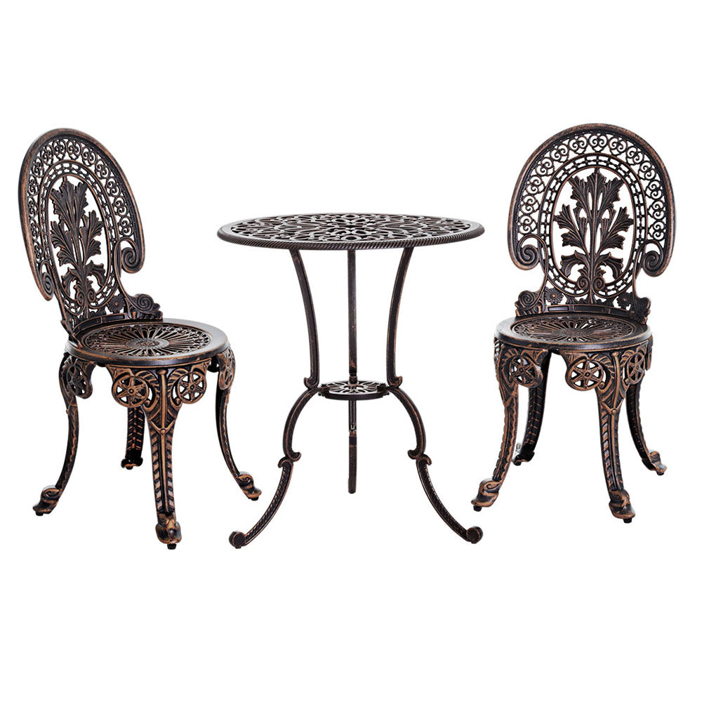 3PC Outdoor Patio Furniture Vintage Style Bistro Table & Chair Set - Bronze Homecoze