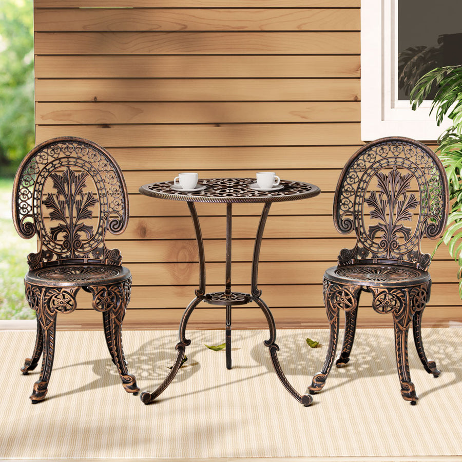 3PC Outdoor Patio Furniture Vintage Style Bistro Table & Chair Set - Bronze Homecoze