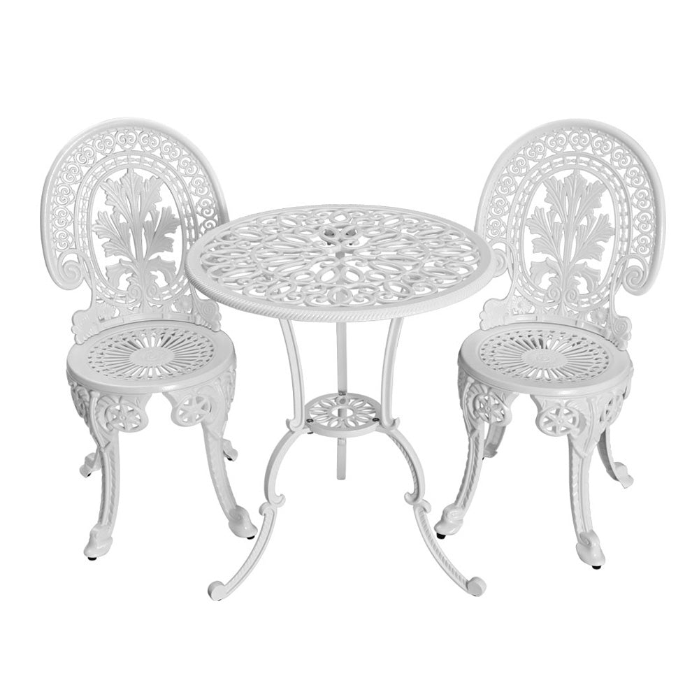 3PC Outdoor Patio Furniture Vintage Style Bistro Table & Chair Set - White Homecoze