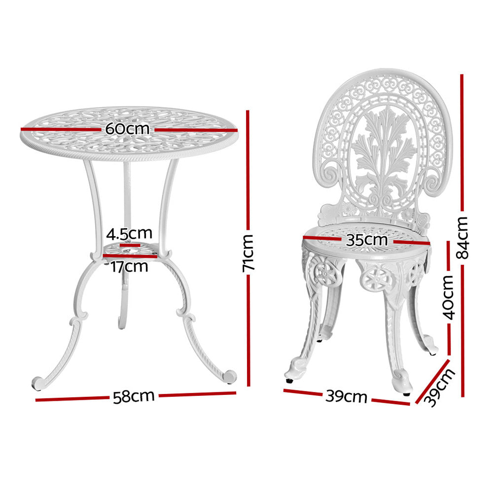 3PC Outdoor Patio Furniture Vintage Style Bistro Table & Chair Set - White Homecoze