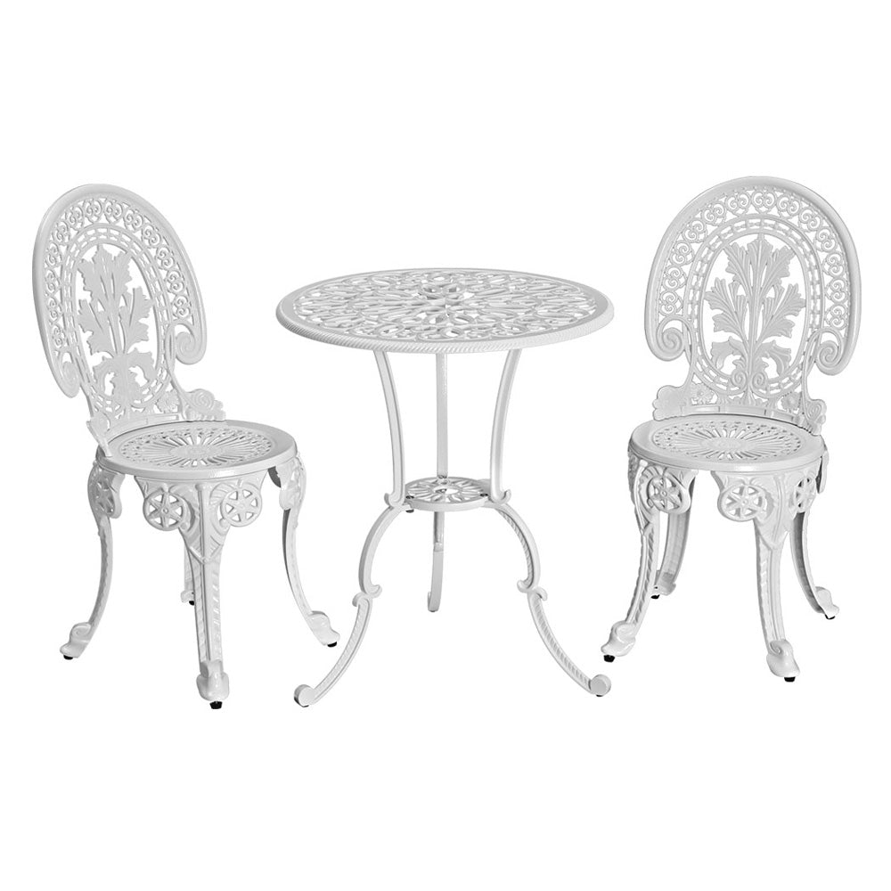 3PC Outdoor Patio Furniture Vintage Style Bistro Table & Chair Set - White Homecoze