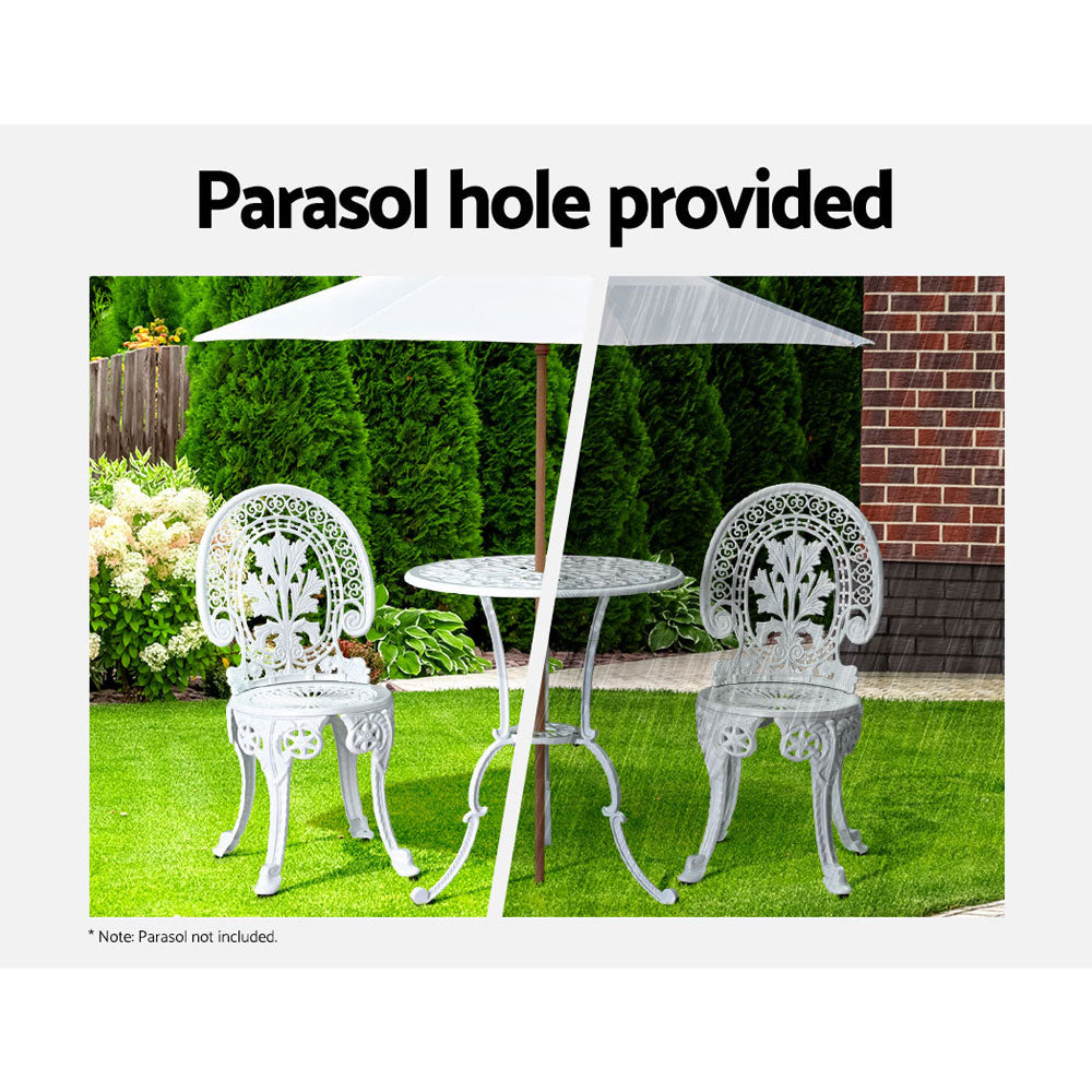 3PC Outdoor Patio Furniture Vintage Style Bistro Table & Chair Set - White Homecoze