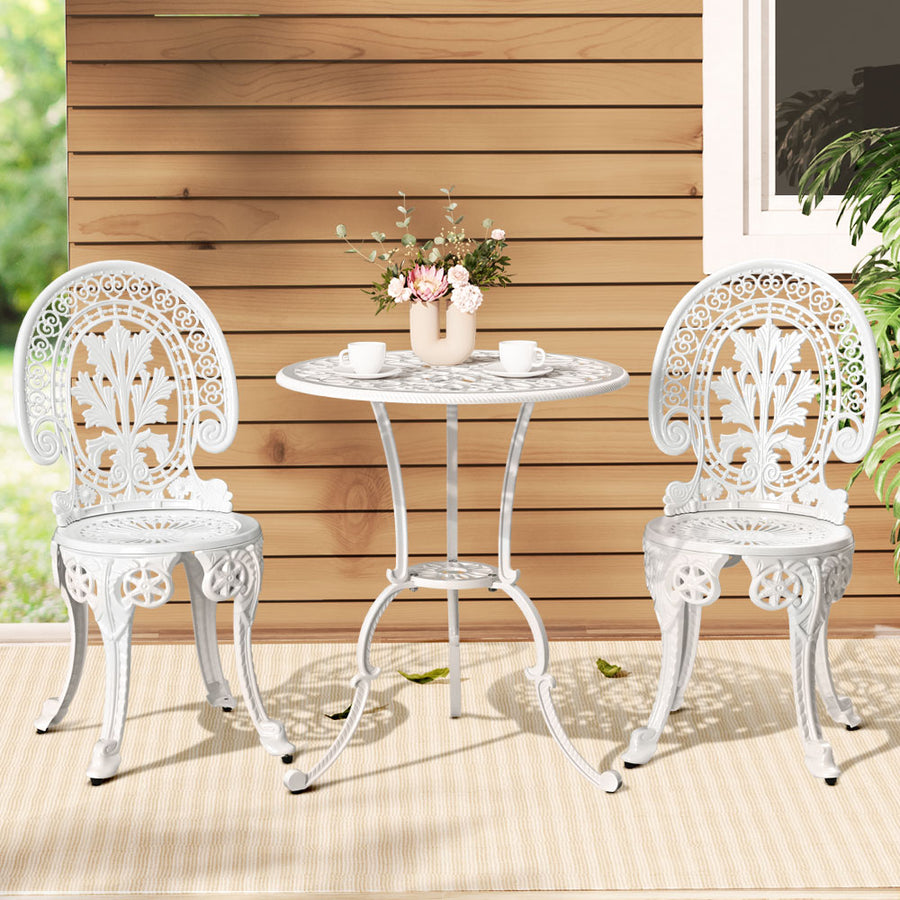Bistro Table And Chairs White 3PC Outdoor Patio Furniture Vintage
