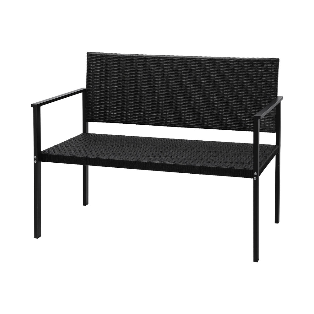 Rattan Outdoor Garden Bench Seat with Steel Frame - Black - Homecoze
