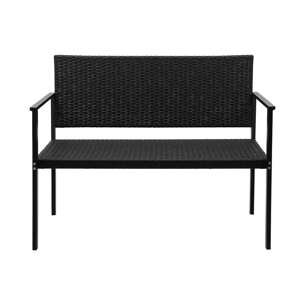 Rattan Outdoor Garden Bench Seat with Steel Frame - Black - Homecoze