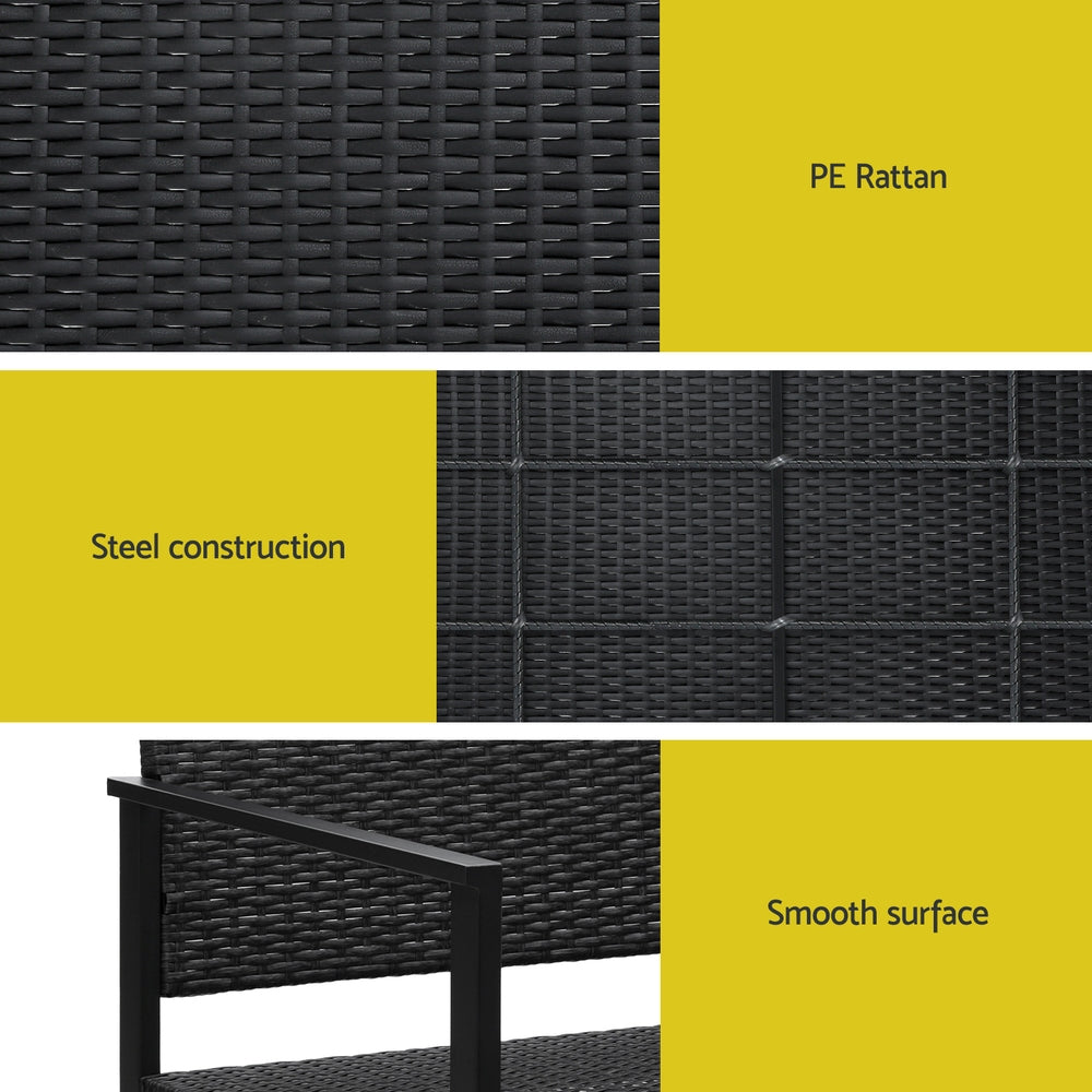 Rattan Outdoor Garden Bench Seat with Steel Frame - Black - Homecoze