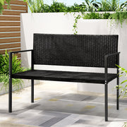 Rattan Outdoor Garden Bench Seat with Steel Frame - Black - Homecoze