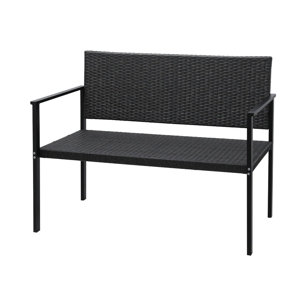 Rattan Outdoor Garden Bench Seat with Steel Frame - Grey