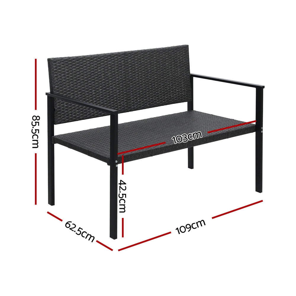 Rattan Outdoor Garden Bench Seat with Steel Frame - Grey - Homecoze