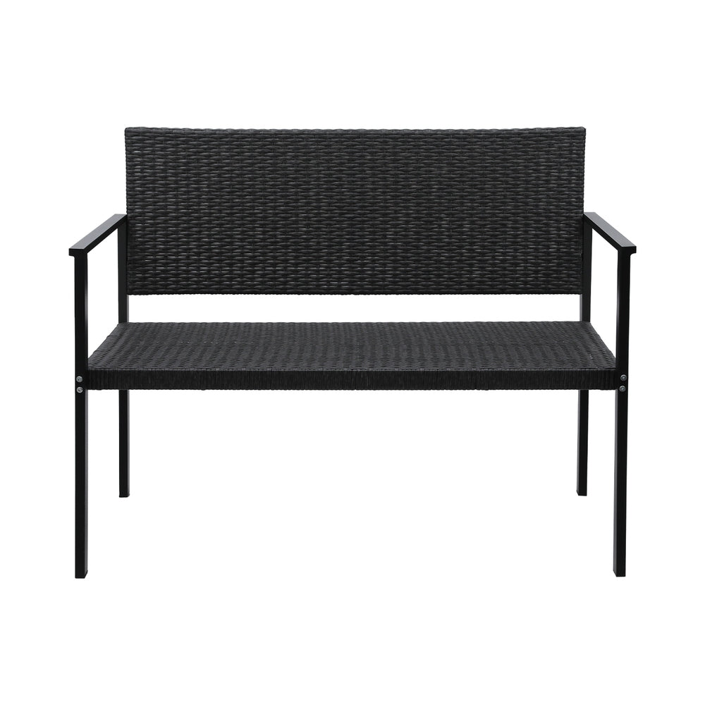 Rattan Outdoor Garden Bench Seat with Steel Frame - Grey - Homecoze