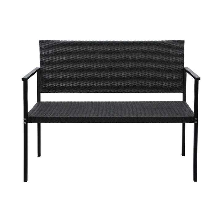 Rattan Outdoor Garden Bench Seat with Steel Frame - Grey