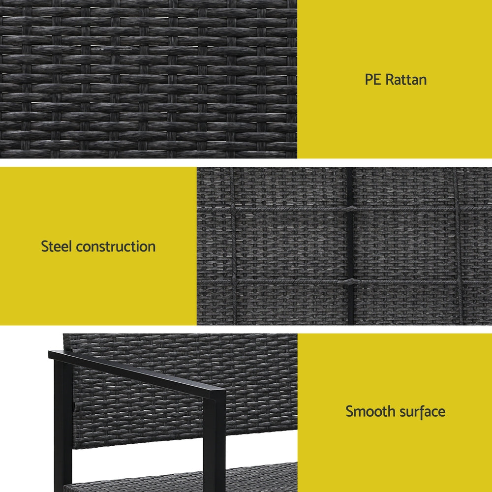 Rattan Outdoor Garden Bench Seat with Steel Frame - Grey - Homecoze