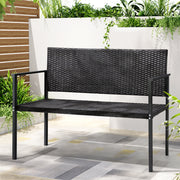 Rattan Outdoor Garden Bench Seat with Steel Frame - Grey - Homecoze