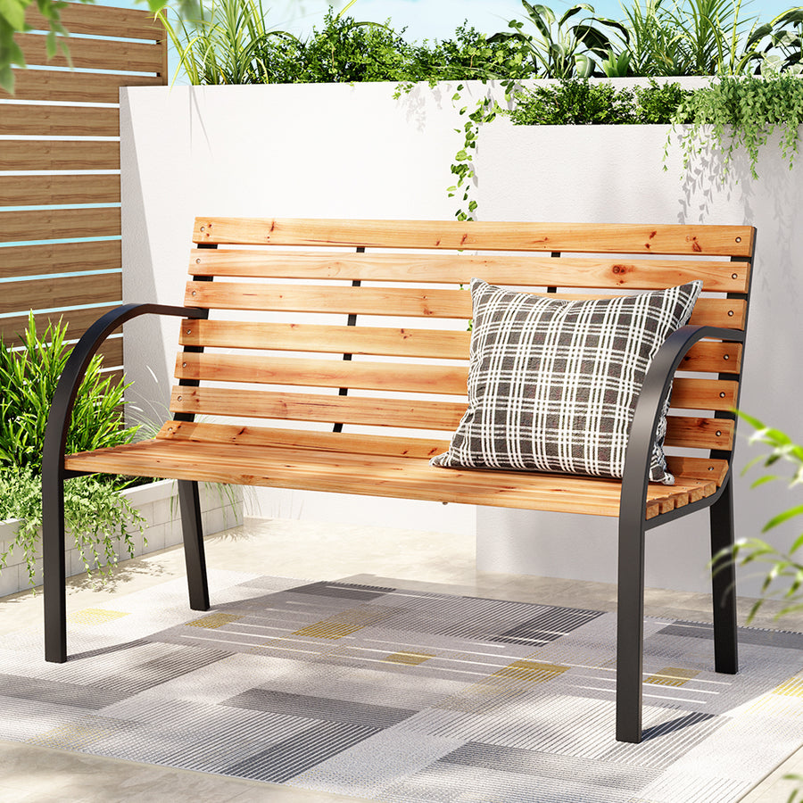 Outdoor Wooden Garden Bench 2 Seater Patio Furniture - Black & Natural Homecoze