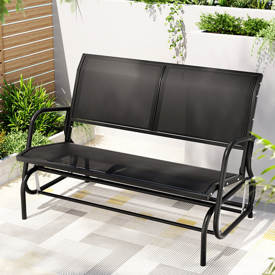 Outdoor Swinging Garden Bench Seat Rocking Chair Loveseat - Black Homecoze