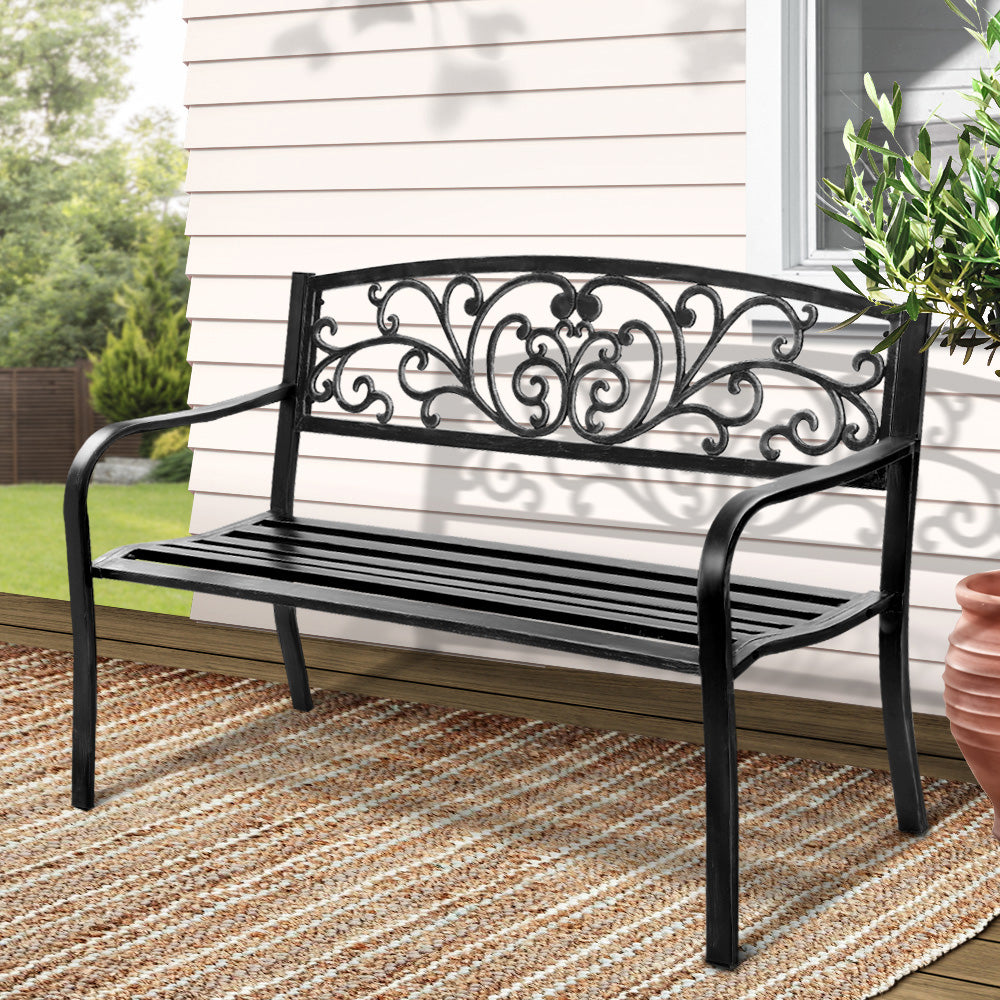 Cast Iron Outdoor Garden Bench - Black - Homecoze