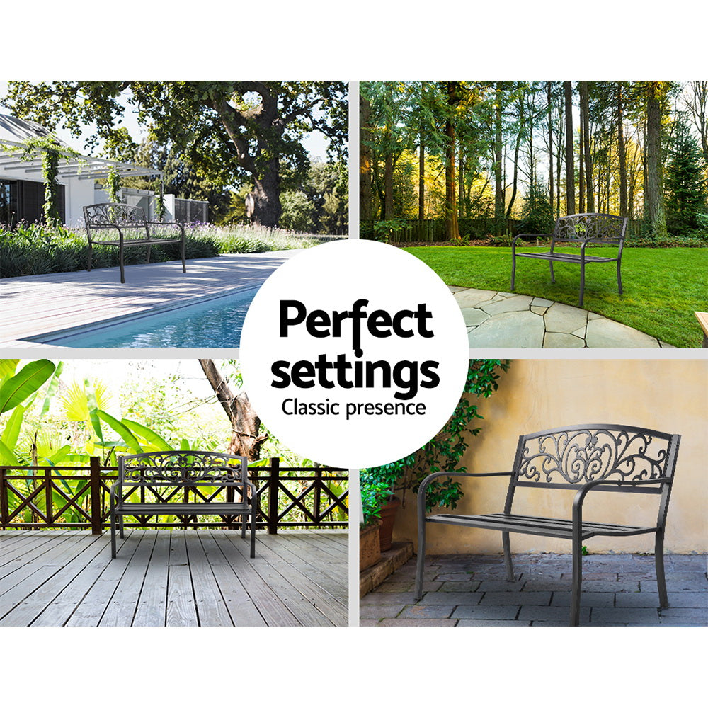 Cast Iron Outdoor Garden Bench - Black - Homecoze