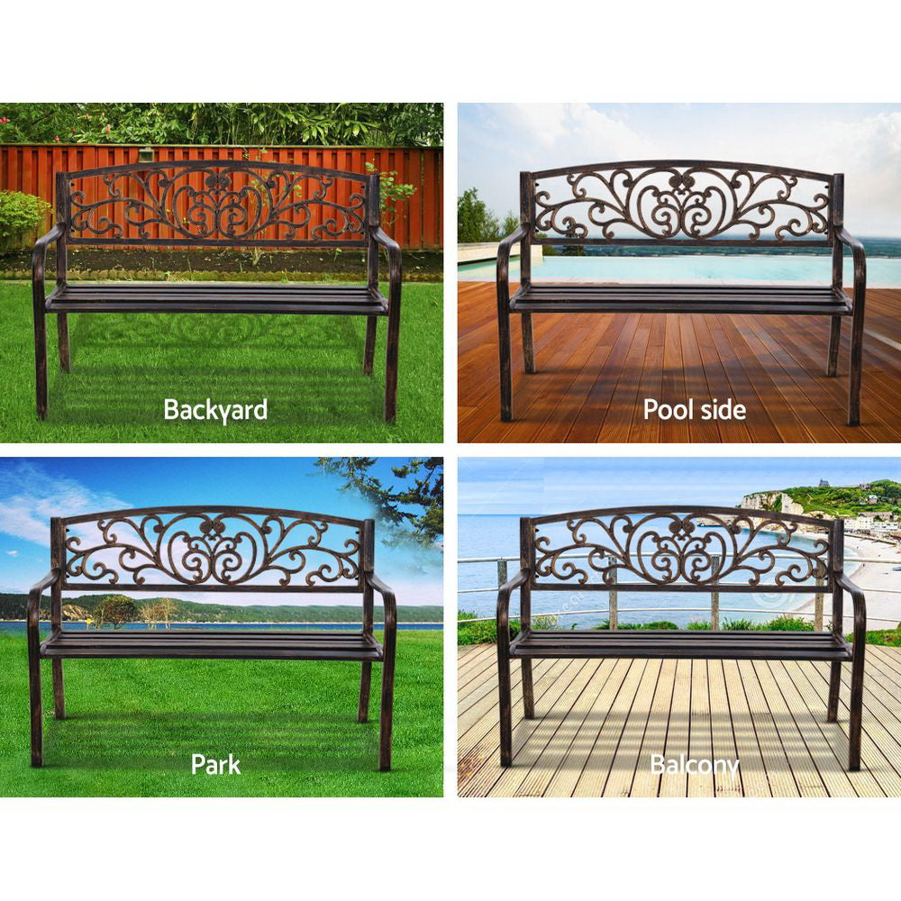 Cast Iron Garden Bench - Bronze - Homecoze