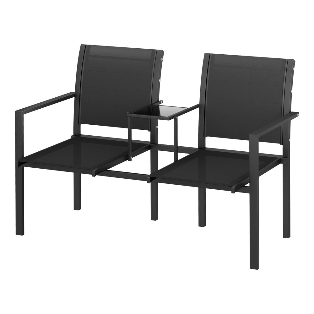 Outdoor Garden Bench Loveseat Twin Chair & Coffee Table - Black - Homecoze
