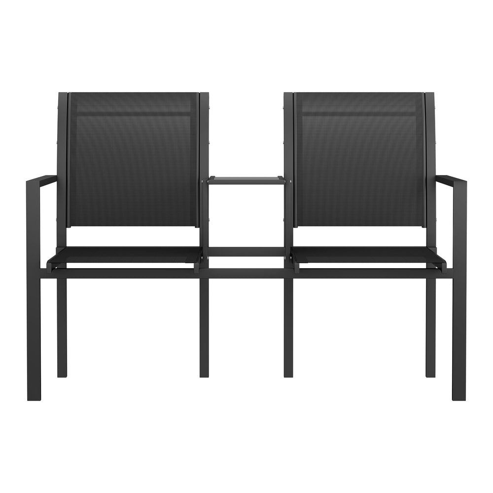 Outdoor Garden Bench Loveseat Twin Chair & Coffee Table - Black