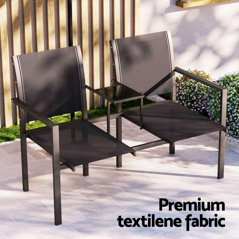 Outdoor Garden Bench Loveseat Twin Chair & Coffee Table - Black - Homecoze