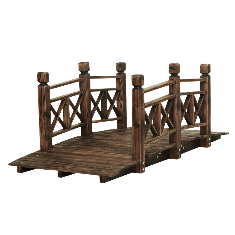 Garden Décor Wooden Rustic Bridge with Side Railings 150cm Homecoze