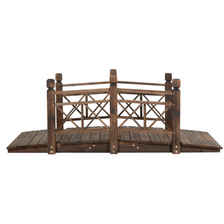 Garden Décor Wooden Rustic Bridge with Side Railings 150cm Homecoze