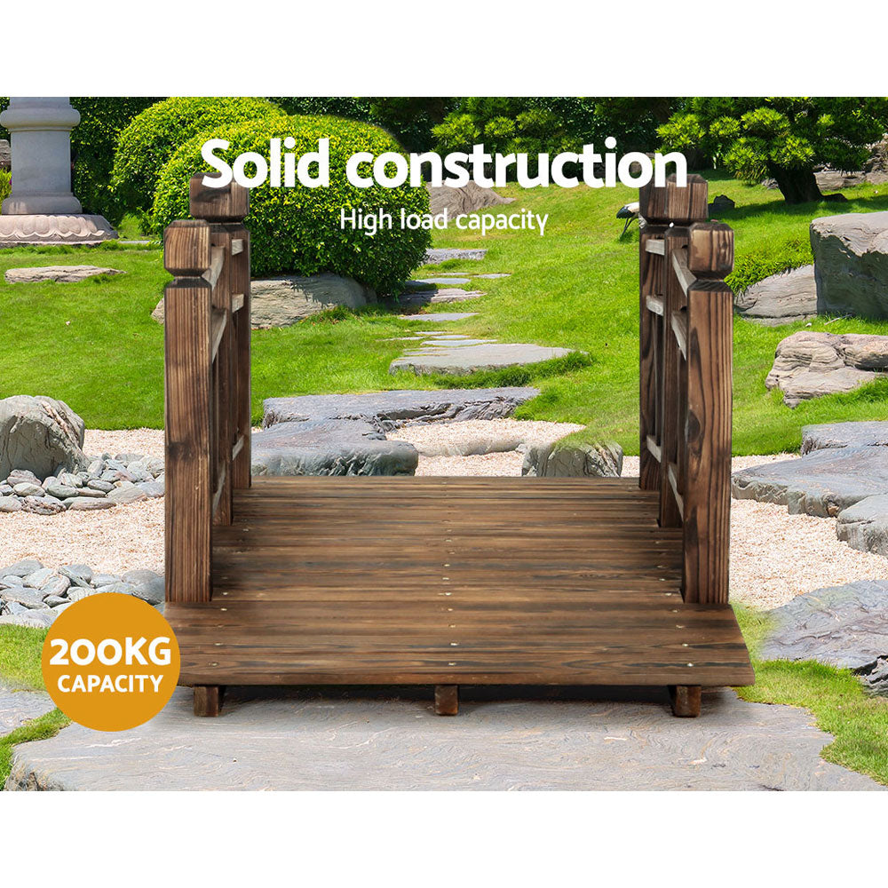 Garden Décor Wooden Rustic Bridge with Side Railings 150cm Homecoze