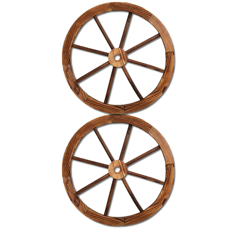 Set of 2 Vintage Style Wooden Wagon Wheels for Indoor & Outdoor Decor Homecoze