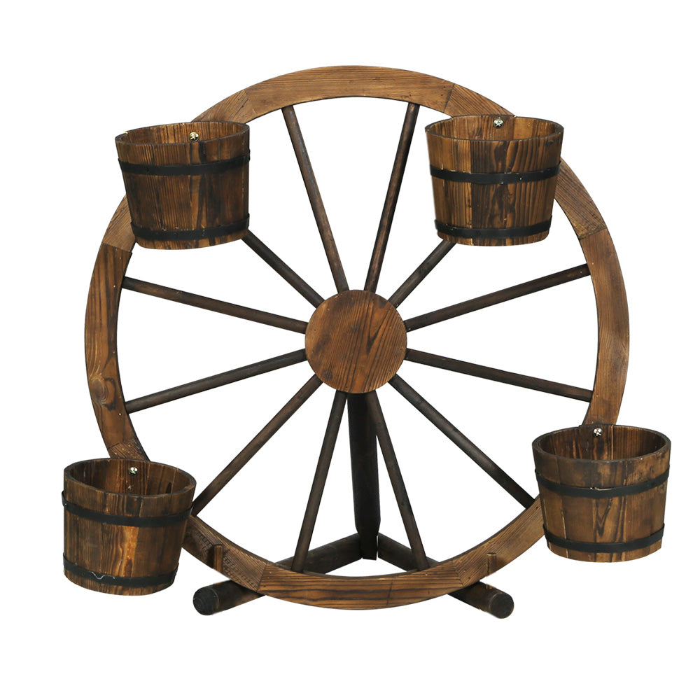 Garden Décor Wooden Wagon Wheel Rustic Outdoor Flower Planter Homecoze