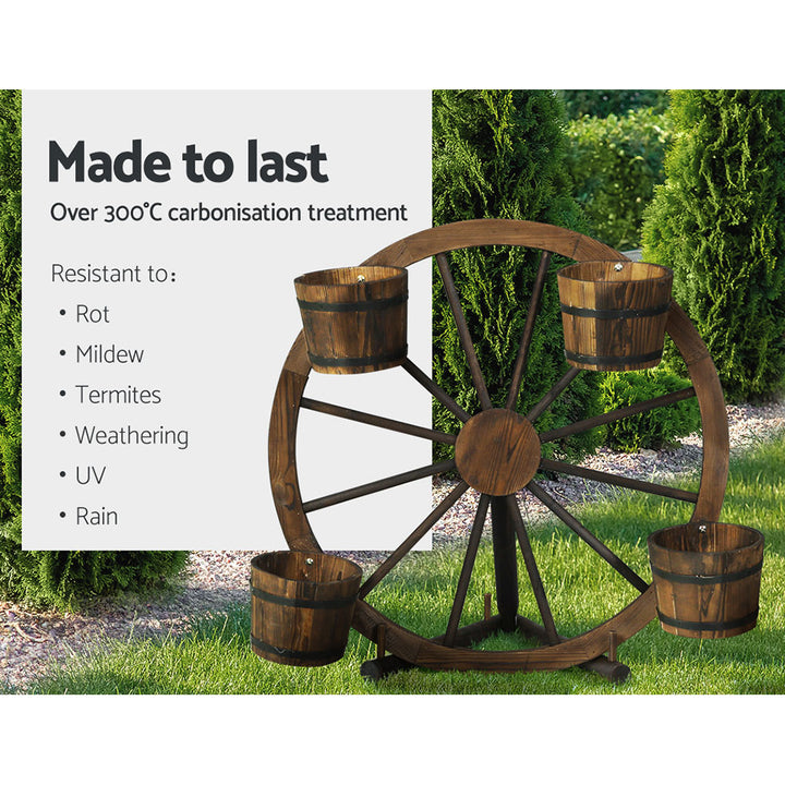 Garden Décor Wooden Wagon Wheel Rustic Outdoor Flower Planter Homecoze