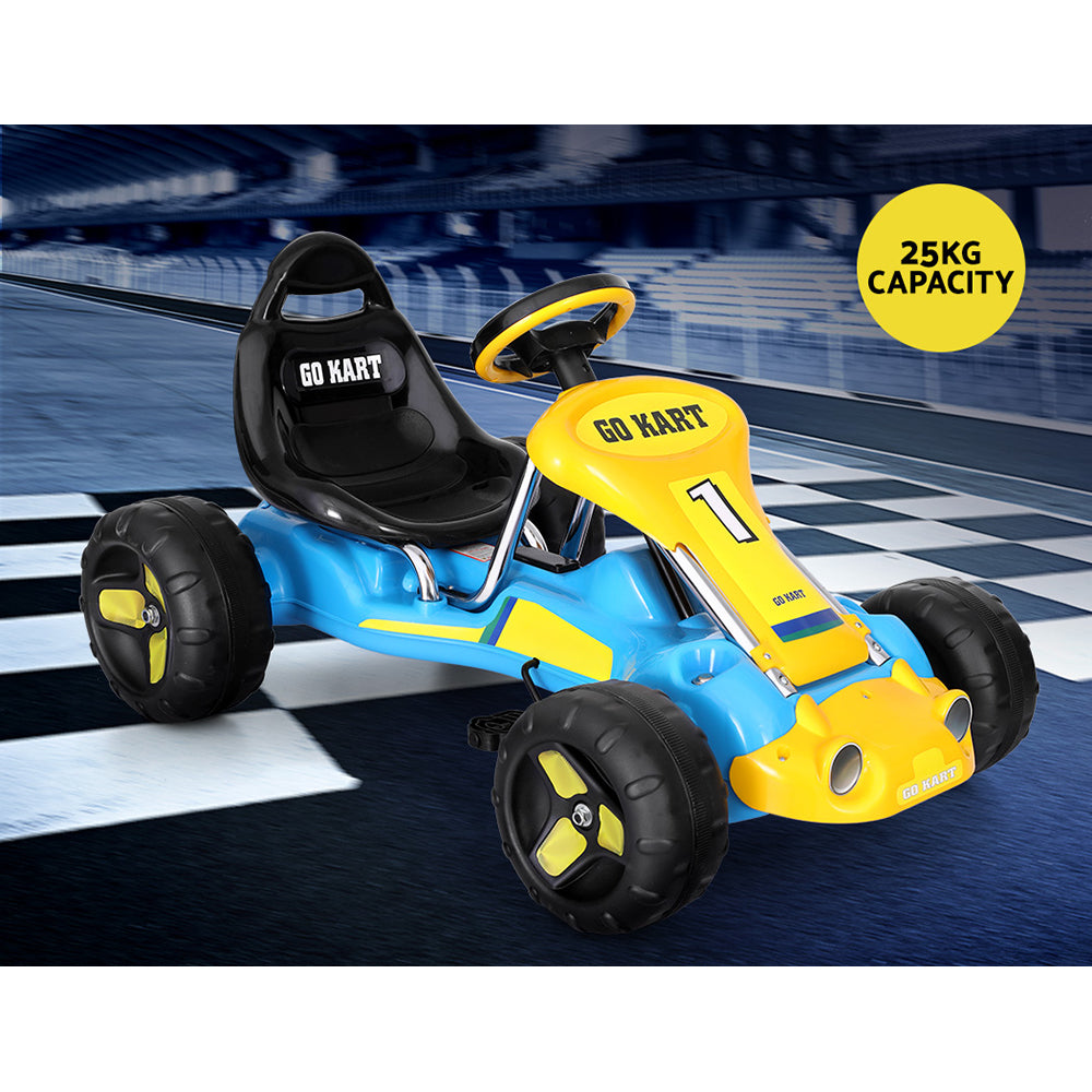 Kids Pedal Go Kart Racing Style Ride On Toy Plastic Tyre - Blue Homecoze