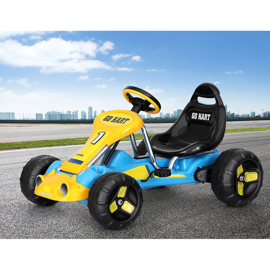 Kids Pedal Go Kart Racing Style Ride On Toy Plastic Tyre - Blue Homecoze