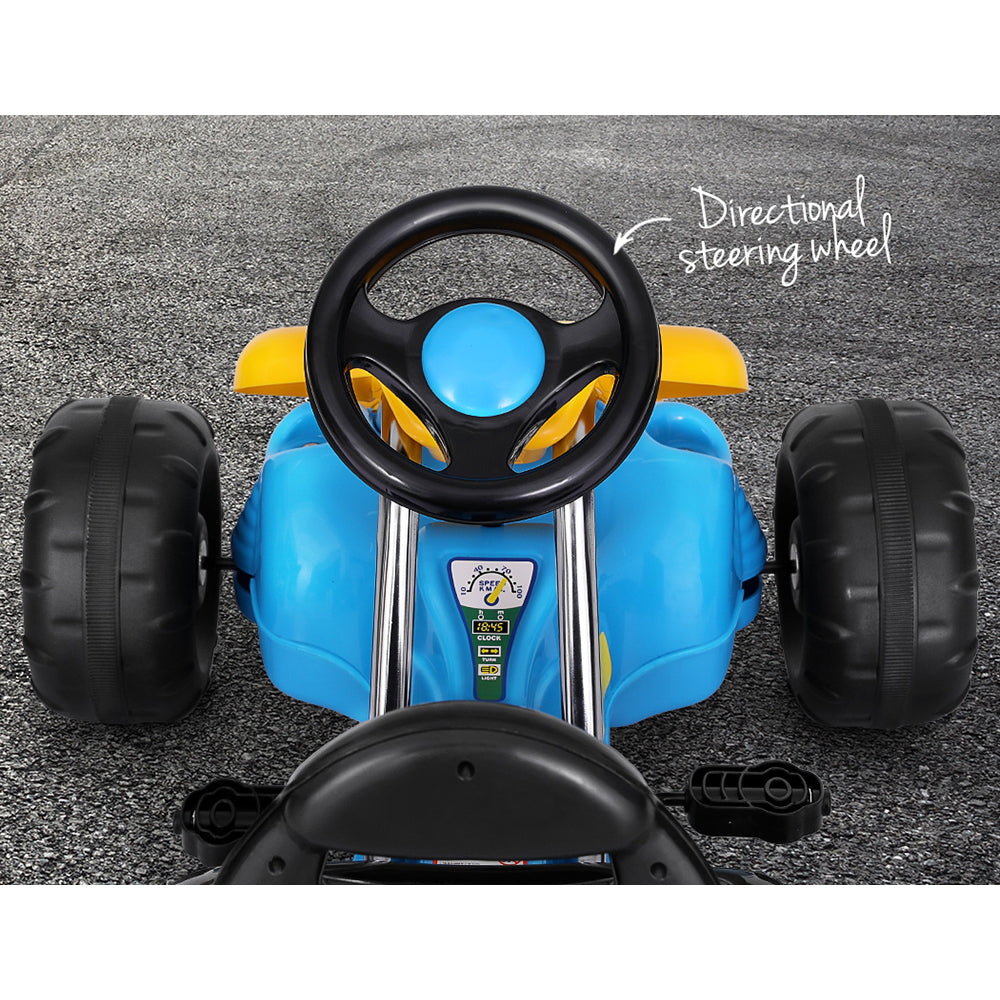 Kids Pedal Go Kart Racing Style Ride On Toy Plastic Tyre - Blue Homecoze