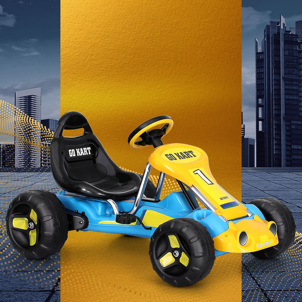 Kids Pedal Go Kart Racing Style Ride On Toy Plastic Tyre - Blue Homecoze