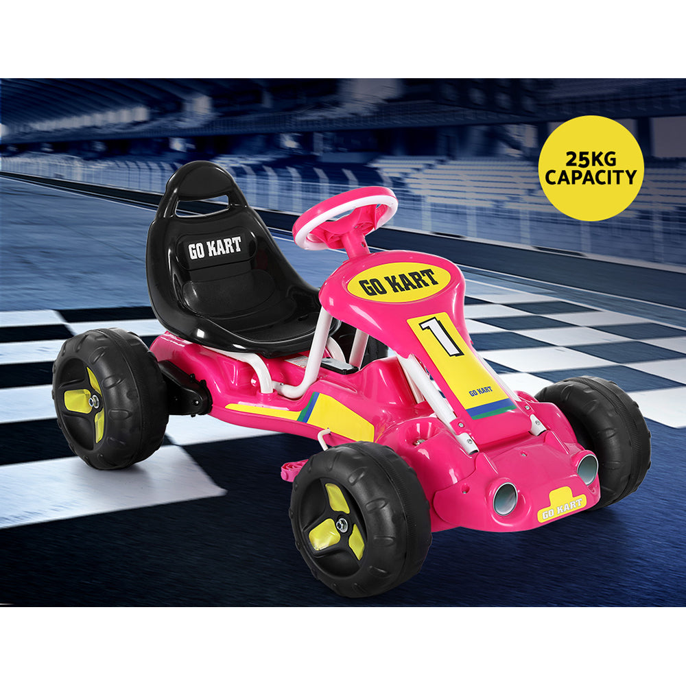 Kids Pedal Go Kart Racing Style Ride On Toy Plastic Tyre - Pink Homecoze