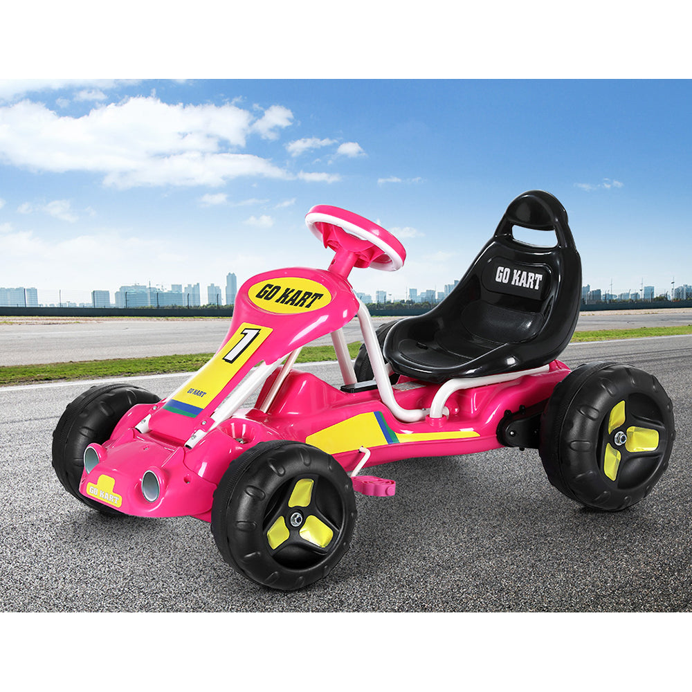 Kids Pedal Go Kart Racing Style Ride On Toy Plastic Tyre - Pink Homecoze