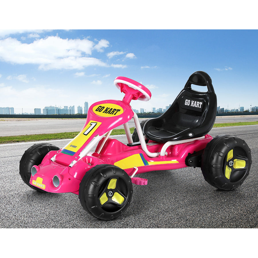 Kids Pedal Go Kart Racing Style Ride On Toy Plastic Tyre - Pink Homecoze