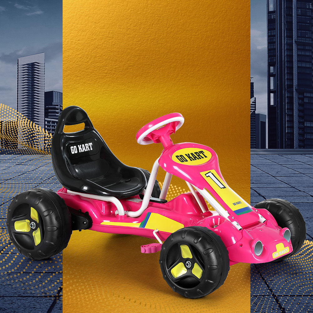 Kids Pedal Go Kart Racing Style Ride On Toy Plastic Tyre - Pink Homecoze