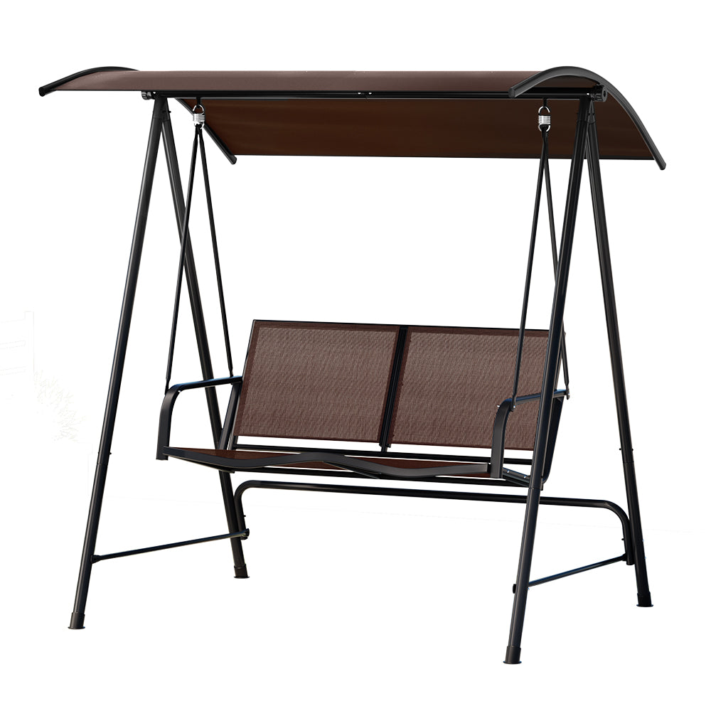 Outdoor Swing Chair 2 Seater Garden Bench Patio Lounger with Canopy - Brown Homecoze