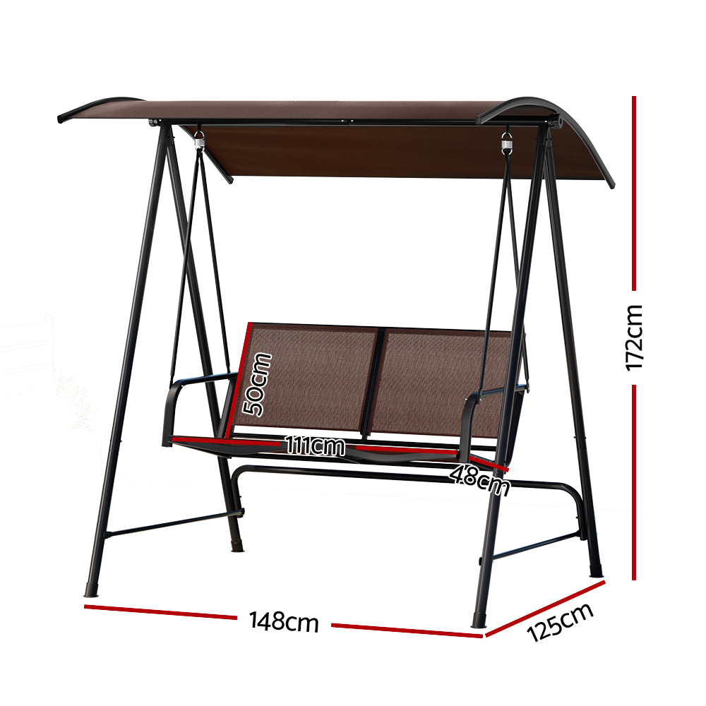 Outdoor Swing Chair 2 Seater Garden Bench Patio Lounger with Canopy - Brown Homecoze